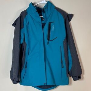 Teal blue & Gray all weather shell Jacket